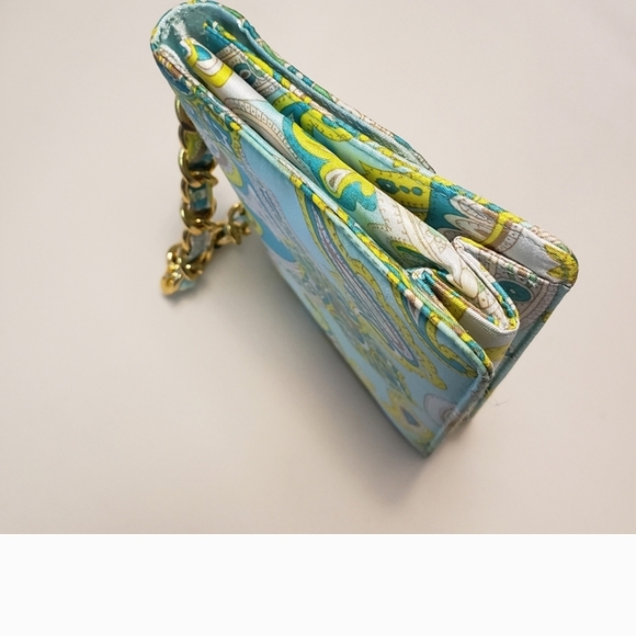 Banana Republic Silk Y2K Clutch - Evening Bag Paisley Print Gold Chain - Picture 7 of 12